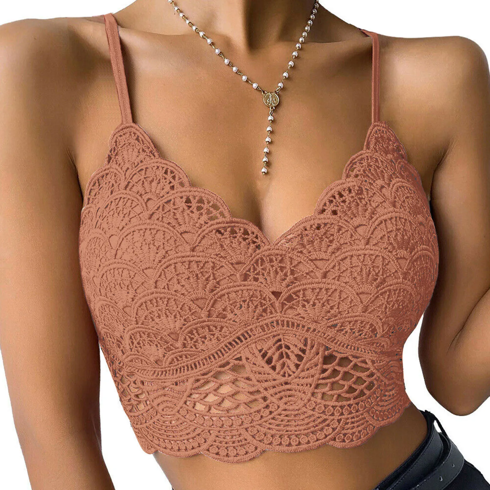 Summer Women Lace Sexy Crop Top Vest Sleeveless Padded Bralette Bra Bustier Club Cropped Tank Camis Camisole Lingerie Underwear