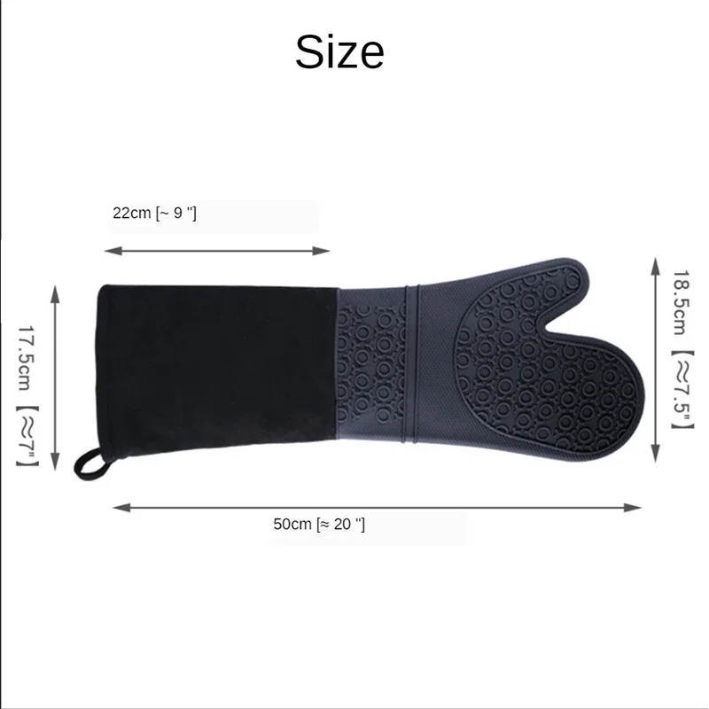Extended Silicone Gloves Oven Mitt Double Layer Oven Gloves Heat Resistant Microwave Mitts Non-Slip Pot Holder BBQ Baking Gloves