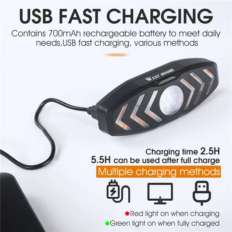 WEST BIKING Remote Control Bicycle Turn Light Type-C Charging Portable Bike Taillight Wireless Bike Rear Light Bike Accessories