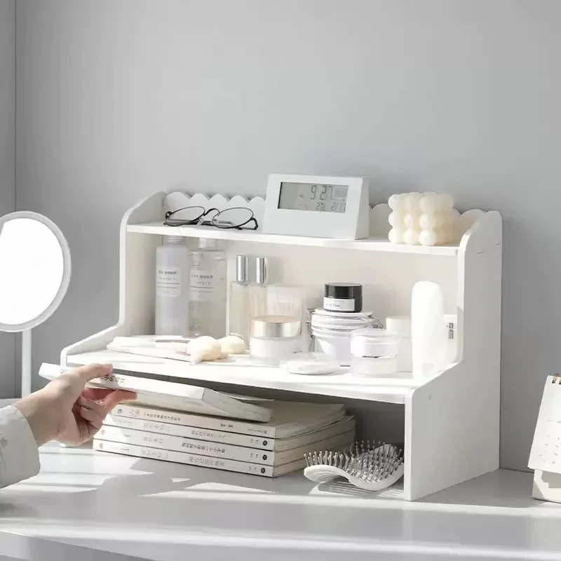 Double-Layer Desktop Shelf Storage Rack Books and Stationery Organizer Cosmetics Storage Shelf for Home and Office
