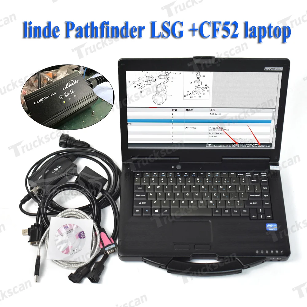 

2023 LINDE LSG Forklift Truck Diagnostic Tool for Linde Canbox Doctor Diagnostic scanner Pathfinder Software and CF52 Laptop