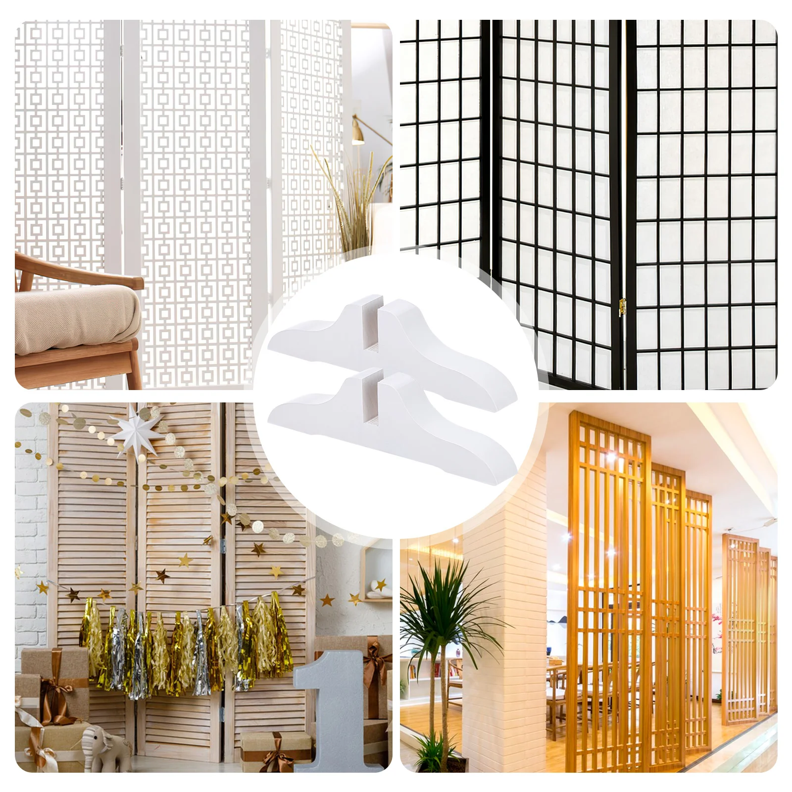 2 Pcs Poplar Retractable Folding Screen Base Room Divider Feet Detachable Privacy Clips Office room divider screen