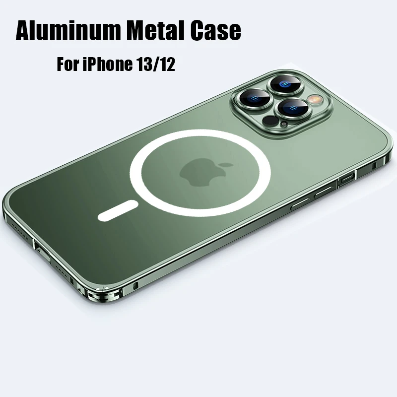 Aluminum Alloy Metal Frame Case For iPhone 13 12 Pro Max Mini with Magnetic Ring Wireless Charger Support case iphone 13 mini