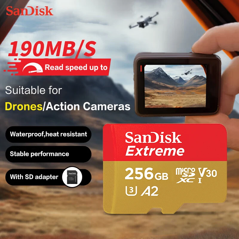 Sandisk Micro SD Card Original Extreme A2 V30 U3 SDXC Flash 32GB 64GB 128GB 256GB MicroSD Card 190MB/s TF Card for Phone Tablet