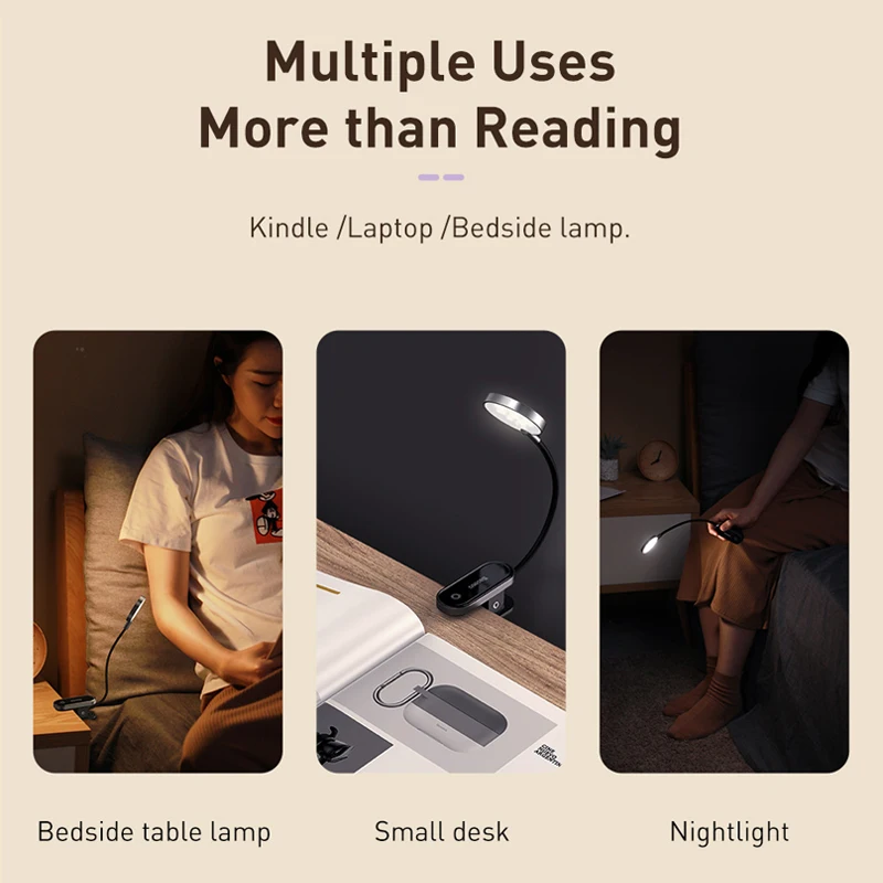 Baseus LED Clip Table Lamp Stepless Dimmable Wireless Desk Lamp Touch USB Rechargeable Reading Light LED Night Light Laptop Lamp 6