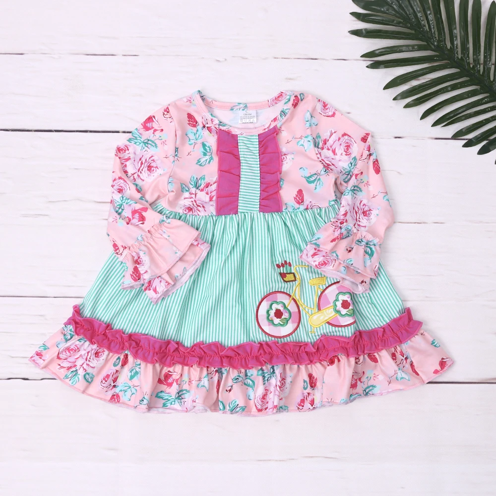 

Dresses for Girls Autumn Candy Flower Baby Long Sleeves Lace Winter Cycle Embriodery Round Collar Boutique Children Outfits