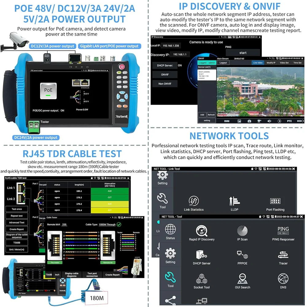 Noyafa 7inch CCTV IPC Tester 8MP AHD CVI TVI SDI Camera Tester VGA HDMI Input IPC716ADHS Camera Security Monitoring Cable