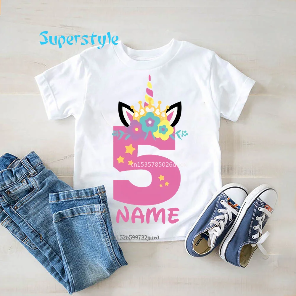 

2 3 4 5 6 7 8 9 Year Girls Birthday Unicorn Shirts Personalize Name Girl Birthday Shirt Unicorn Clothes Kids Gifts Tops Tshirt
