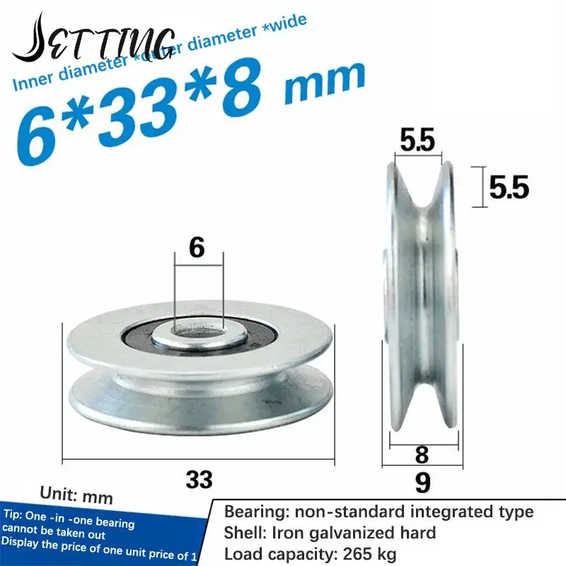 

1pcs 6*33*8mm V Groove Mental Bearing Round Pulley Steel Wire Over Line Lifting Wheel Guide Wheel Mechanical Rolling Wheel