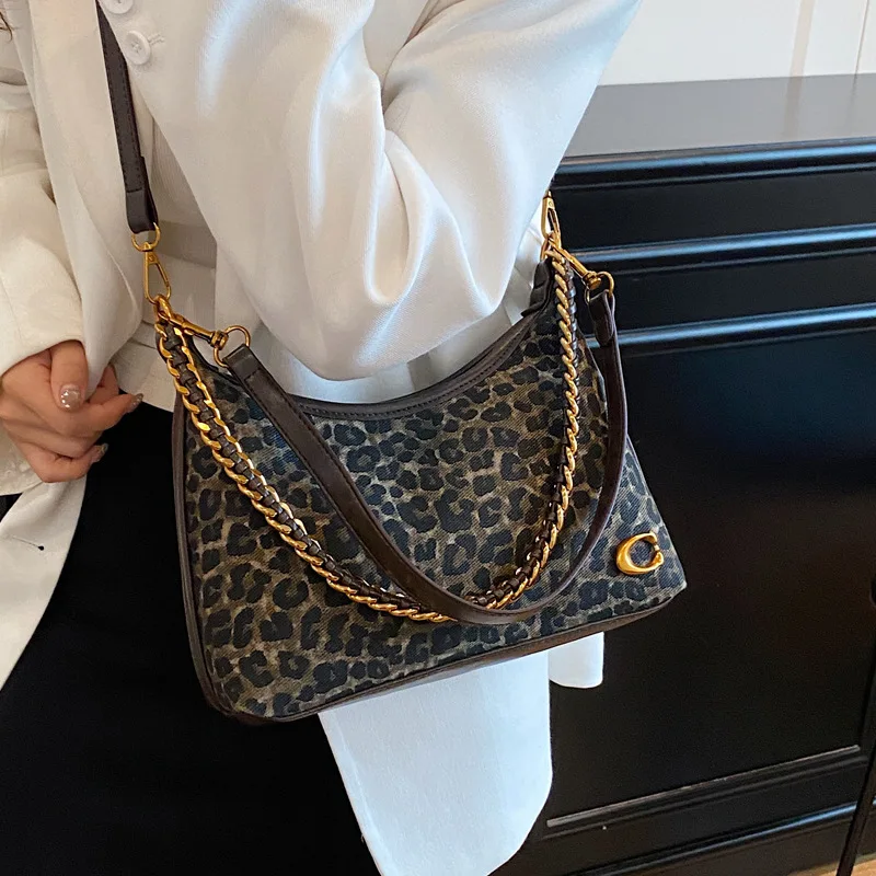 Trendy Leopard Print One Shoulder Underarm Bag Autumn Winter New Style Elegant Women's Handbag Fashion Simple Crossbody Bag
