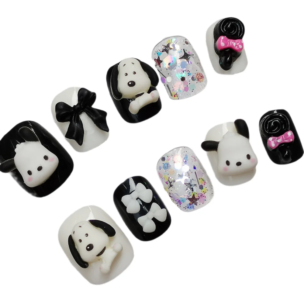 

Kawaii 24Pcs/box Pochacco Short Wearable False Nails Sanrio Anime Beauty Fashion Detachable Fake Nail Tips Press On Nail Art