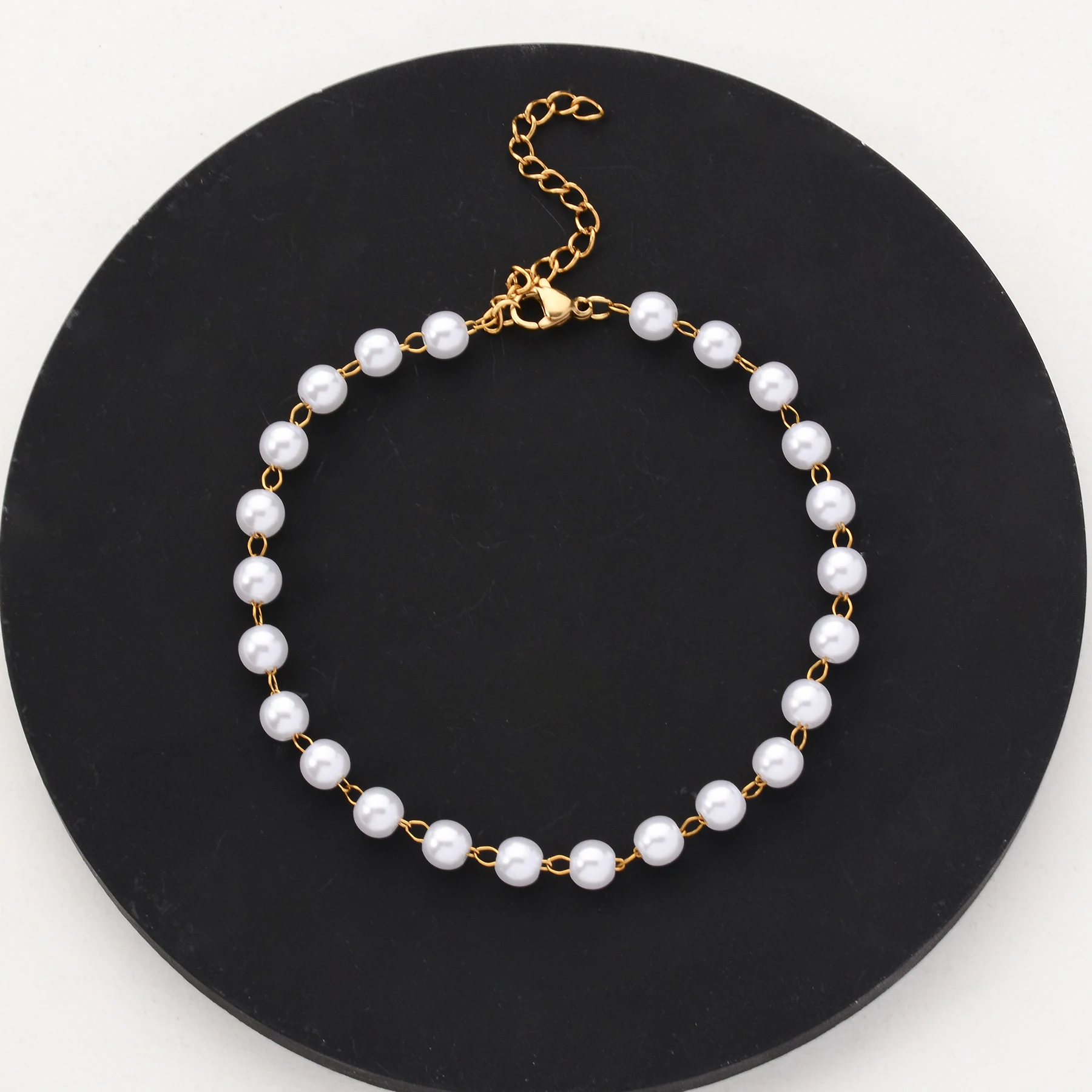 1 Stück Edelstahl handgefertigte Perlenkette mit rundem Herz, Imitationsperlen-Armband, Halskette für Damen, Modeschmuck, Geschenk – Detail 4