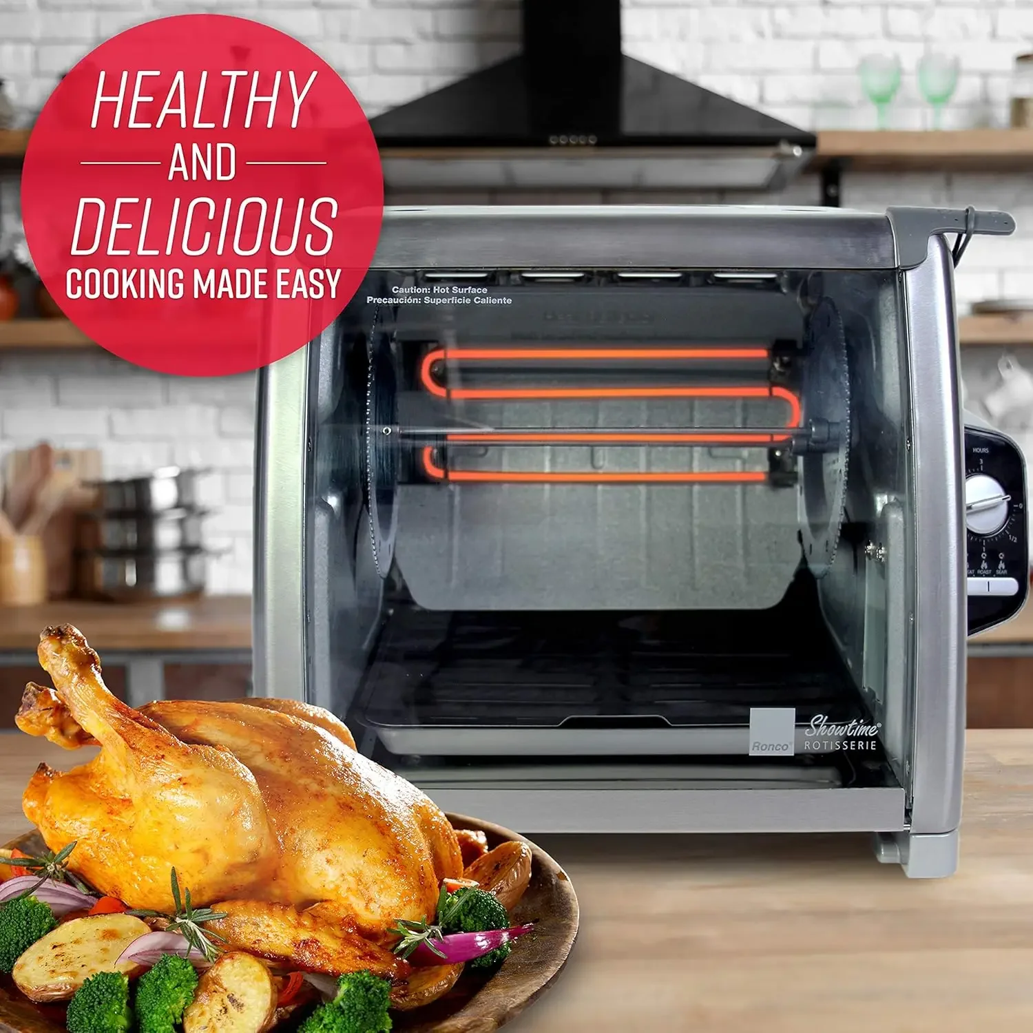 Showtime Large Capacity Rotisserie & BBQ Oven Modern Edition, Simple Switch Controls, Silicone Door Tie, Perfect Preset Rotation 2
