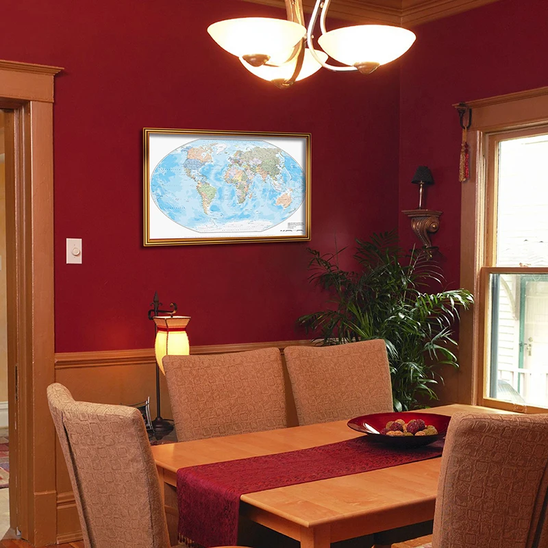 

90*60cm The World Political Map Decorative Poster Eco-friendly Canvas Painting Living Room Home Decor Study Supplies In German