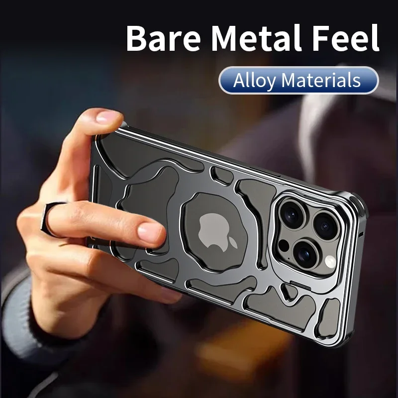 For iPhone 15 14 13 Pro Max Case Metal titanium aluminum alloy Magnetic MagSafe Holder Cloud cooling framework Protective cover