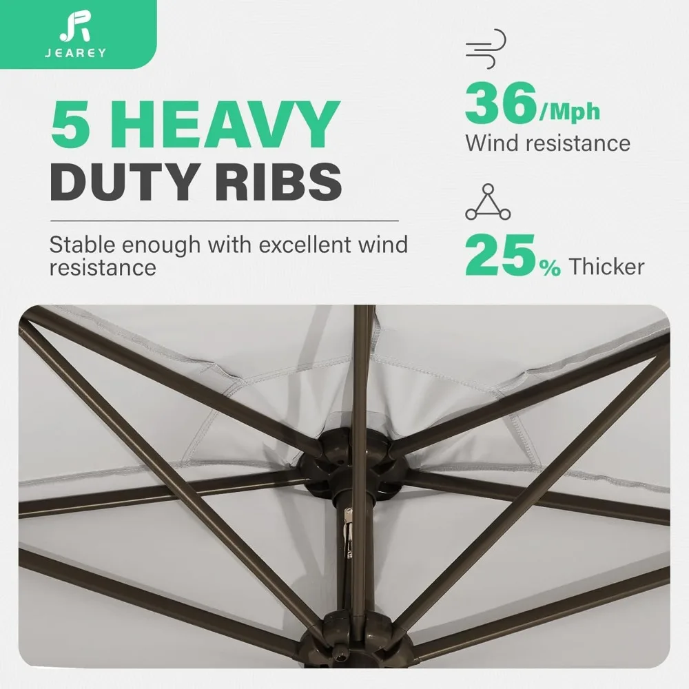 9ft Half Umbrella Outdoor Patio Umbrella Market Umbrella with Crank, 1/2 Round Wall Umbrellas 5 Sturdy Ribs UV Protection 4