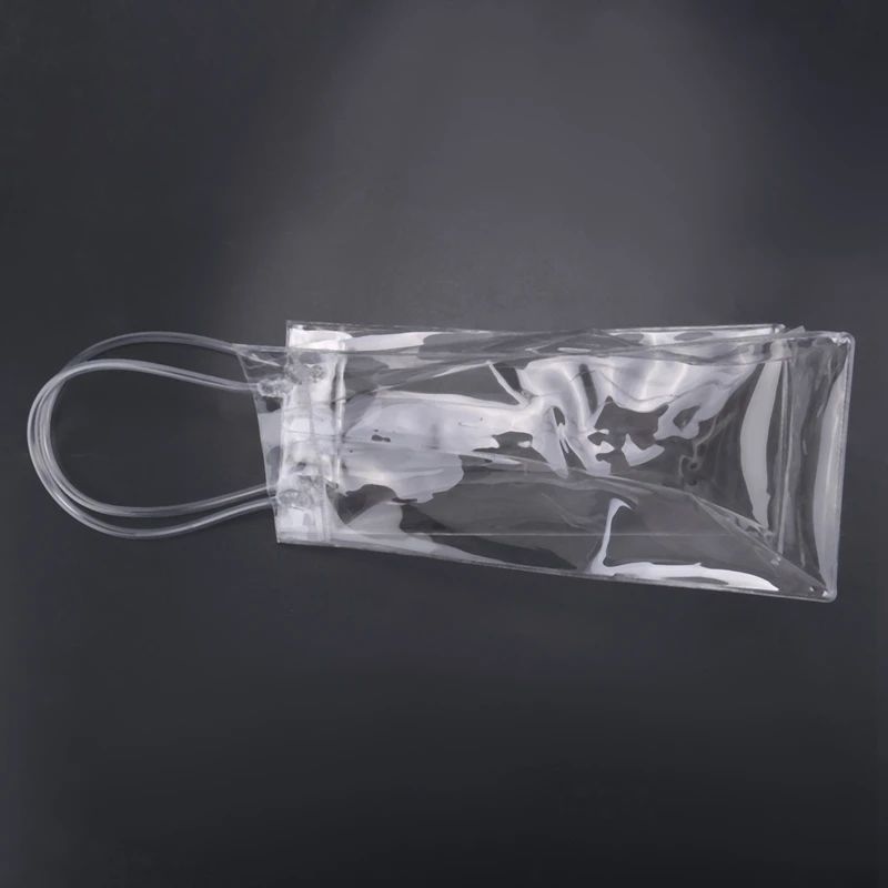 Pack Of 10 Wine Cooler Bag Transparent PVC Bag Portable Wine Bottle Cooler Champagne Ice With Handle