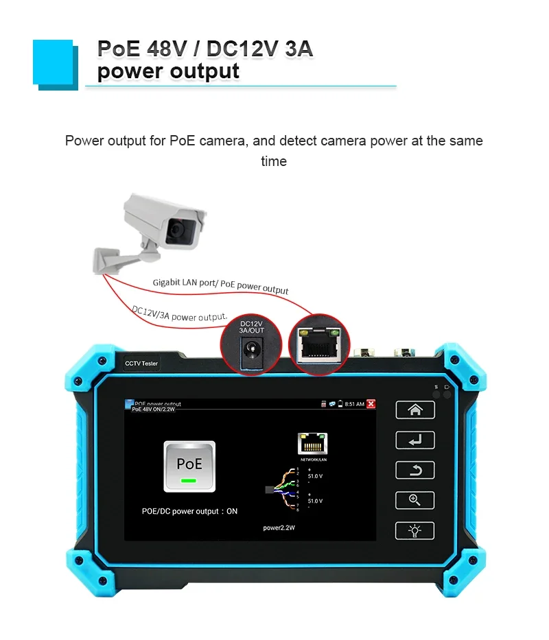 Tester CCTV IPC-5200C Plus 8MP AHD CVI TVI SDI Tester telecamera IP 32MP Tester telecamera IP con display touch screen Ingresso HDMI VGA - immagine 3