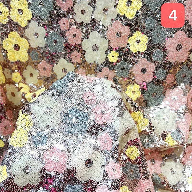 1yard Plum Blossom Pailletten Stickerei Stoff Floral Perlen Hochzeit Kleid Leistung Kostüm DIY Nähen Haut-Freundliche Stoff – Detail 4