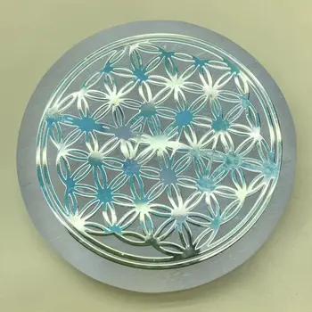 Selenite Charging Plate, Flower of Life 7 Chakra Healing Gift