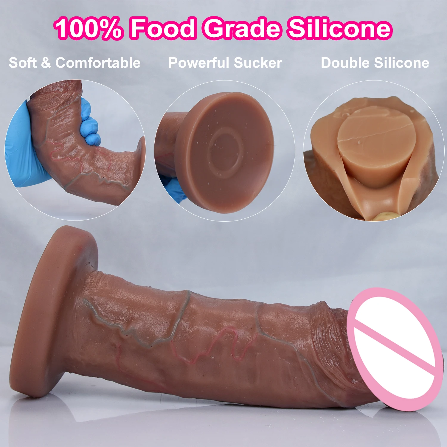 Consolador de masturbación grande y suave para hombre y mujer, pene pequeño de silicona doble, sensación de piel de carne, juguete sexual Anal con ventosa