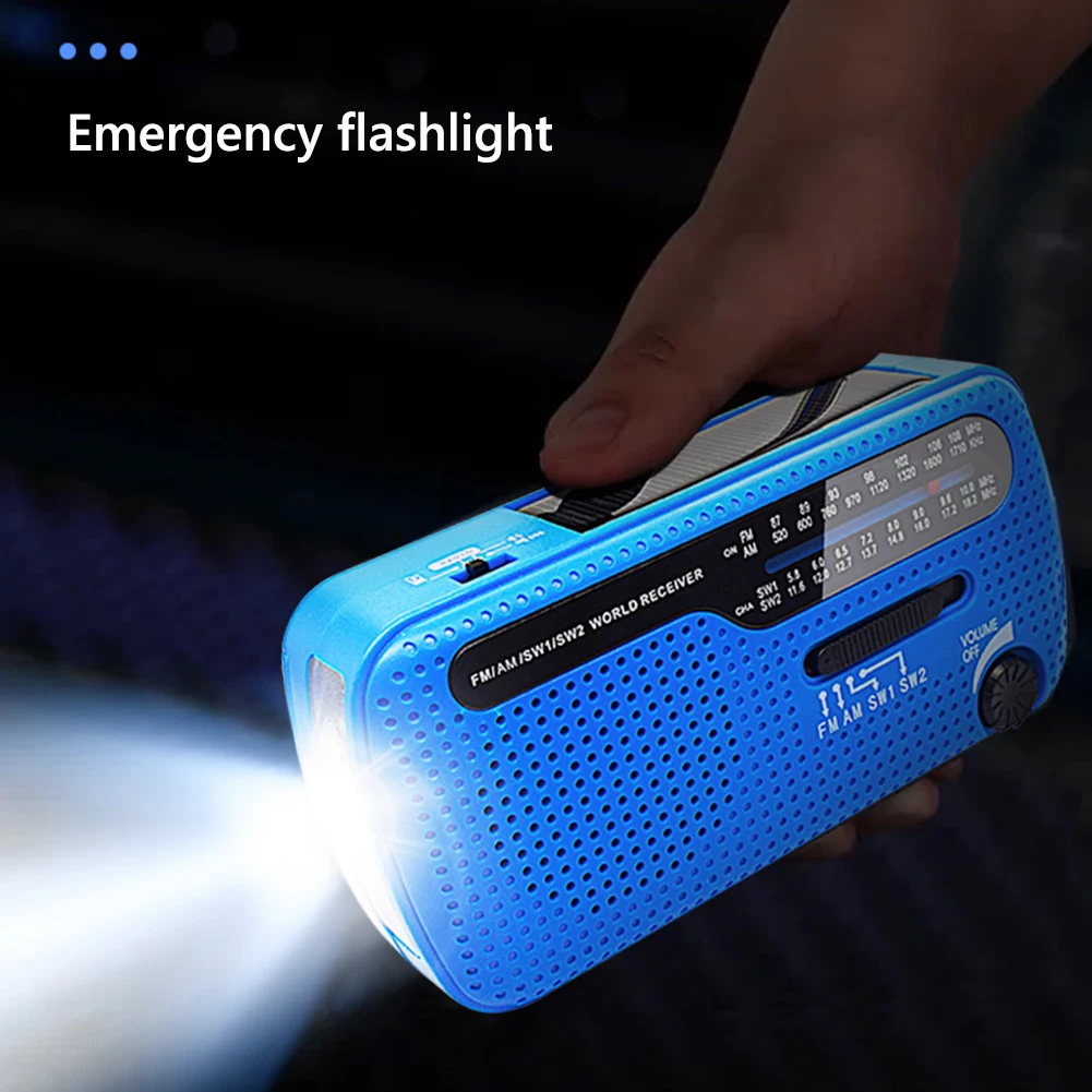 휴대용 야외 비상 라디오 SOS 알람, USB 핸드 크랭크, 태양열 핸드 크랭크 라디오, 1200mAh