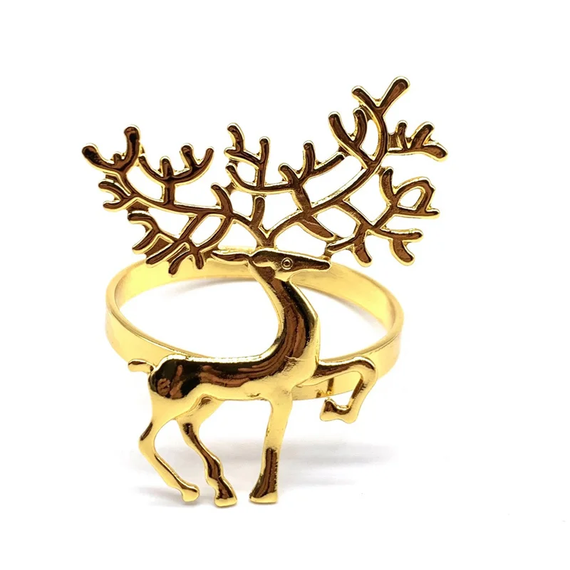 Christmas Elk Napkin Ring Metal Leaf Napkin Ring Gold Silver Deer Buckle