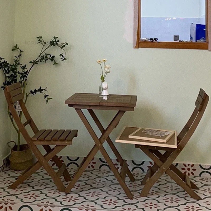 modern Garden Furniture Sets Solid Wood Folding Dining Table and Chairs Portable Outdoor Courtyard Terrace Set Home Study Desk X