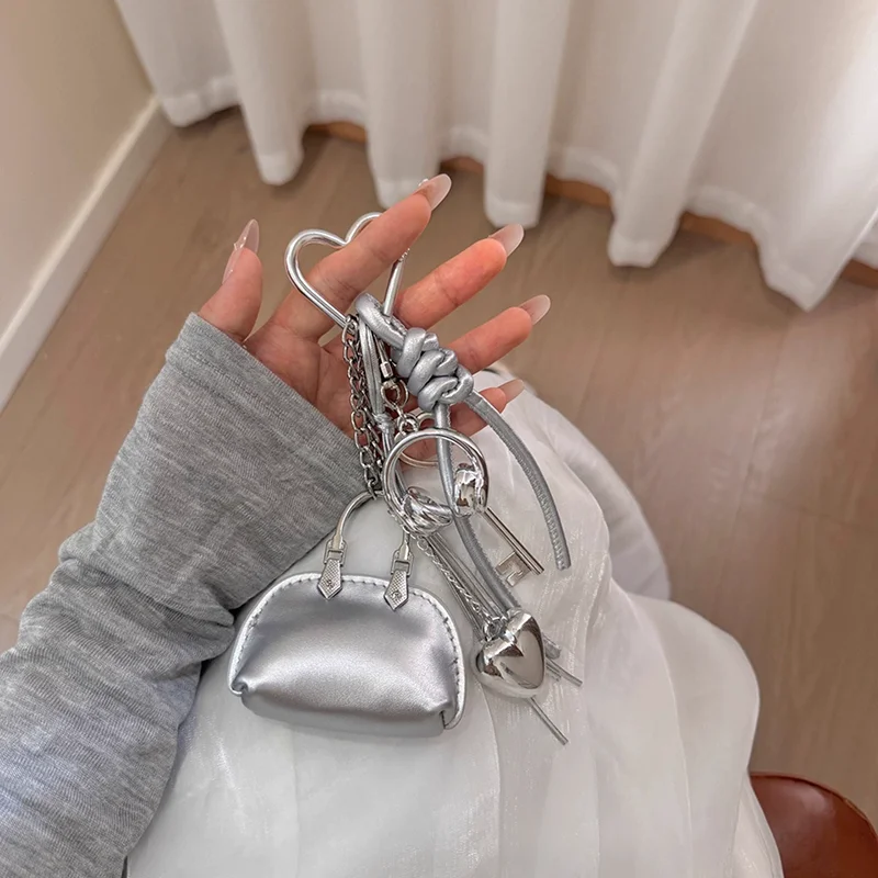 Mini Exquisite Tasche Anhänger Kette Shell Tasche Schlüsselbund PU Leder Silber Tasche Dekor Kreative DIY Frauen Taschen Zubehör – Detail 2
