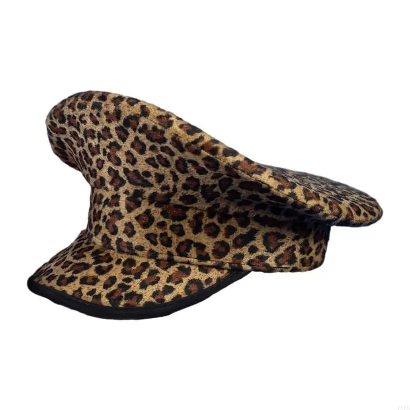 P88B Hat Leopard Print Captain Hat for Music Festivals Dancer