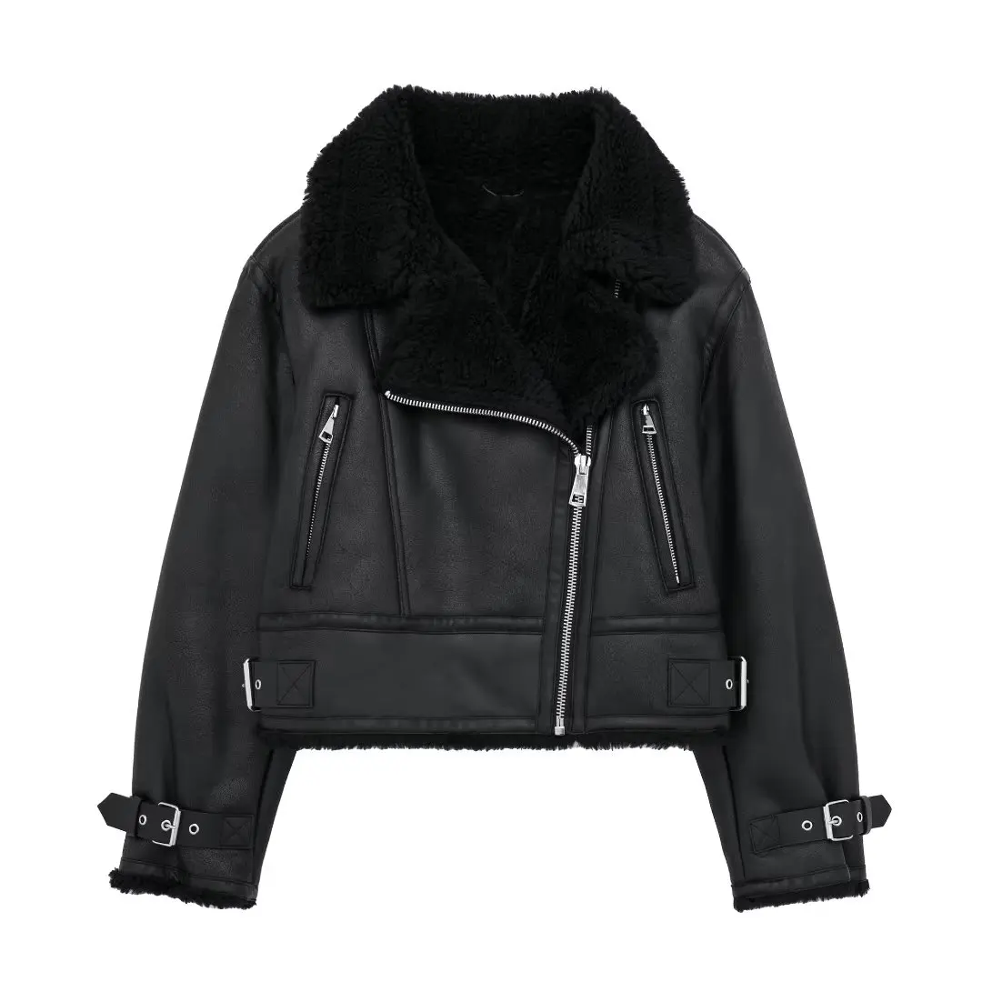 Jachetă de iarnă vintage la modă, haine elegante, haine exterioare din blană artificială din piele, caldă, lungă, pentru femei, buzunare cu fermoar, decorare_voghion.com