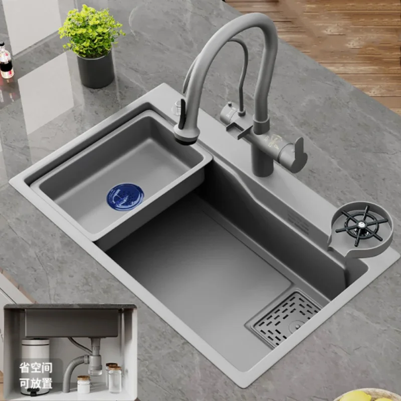 

304 Stainless Steel Kitchen Sink Mutiple Size Single Bowl Wash Basin For Home Fixture With Faucet Drain Accessories Gray