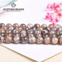 Natural Black Sunstone Moonstone Beads Round Loose Spacer Gems Charm Bead For Jewelry Making DIY Bracelet Necklace Accessories 1