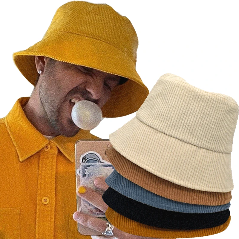 

New Unisex Corduroy Bucket Hat Women Autumn Winter Warm Men Pure Color Sunbonnet Fedoras Outdoor Fisherman Hat Beach Cap