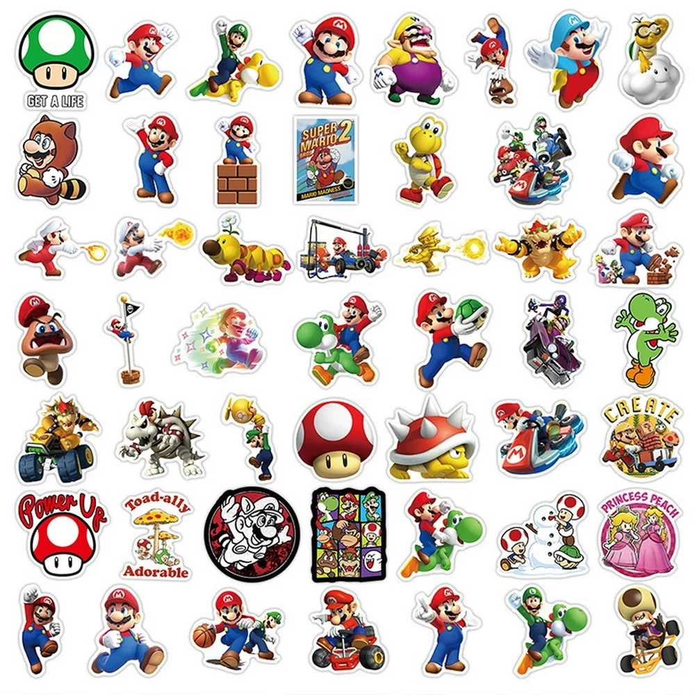 슈퍼 마리오 브라더스 방수 스티커, 루이지 요시 자동차 자전거 기타 노트북 스케이트보드, 게임 스티커, 어린이 선물 장난감, 50 개, 100 개