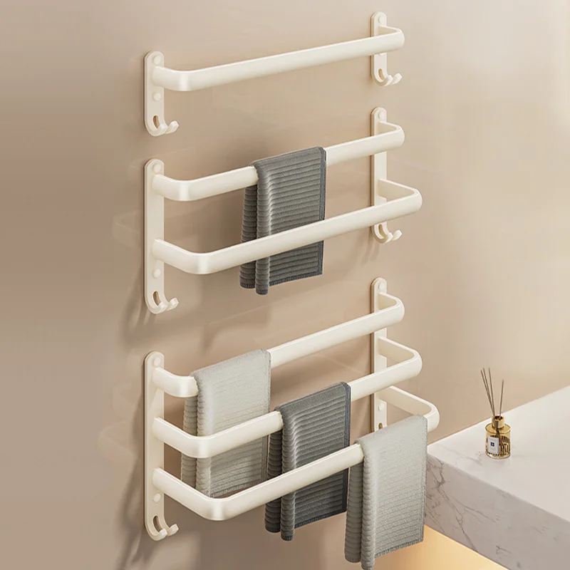 Aluminum Towel Rack Wall Mounted Multilayer Bath Towel Bar Shelf Punch Free Bathroom Hanging Rod Toilet Shower Room Towel Rail