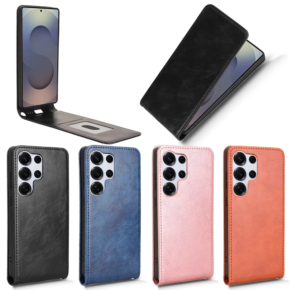 Retro Smooth Leather Flip Vertical Case with Card Holder - Full Cover Phone Bag