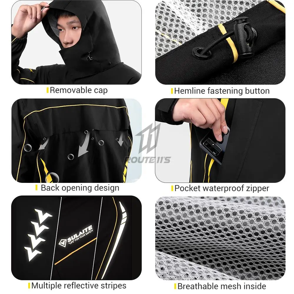Reflective Motorcycle Raincoat Suit Lightweight Foldable Waterproof Jacket + Pants