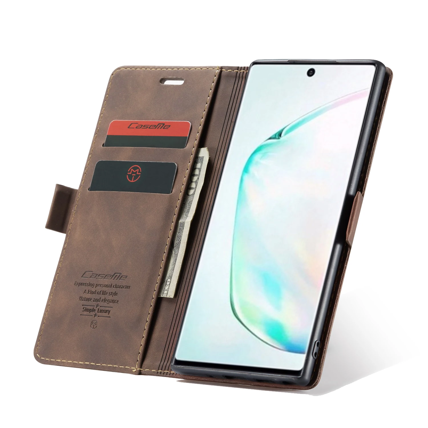 Leather Flip Wallet Case with Multi-Card Slots and Stand Function - Shockproof Full Protection Shell