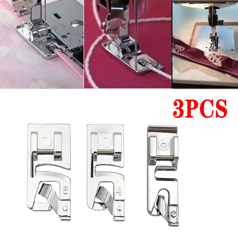 Set 3 Piedini Per Orlo Arrotolato Da 3/4/6 Mm – Acciaio Inox Per Macchine Da Cucire Singer, Brother, Janome (Codolo Basso)