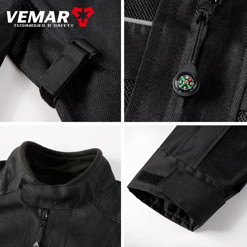 Vemar Summer Motorcycle Jacket Men's Motocross Jacket Protective Breathable Racing Reflective Oxford Clothing Wear Resistant