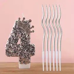 Elegant Black and Silver Glitter Number Birthday Candle Cake Topper with Spiral Accent Candles (Rainbow)