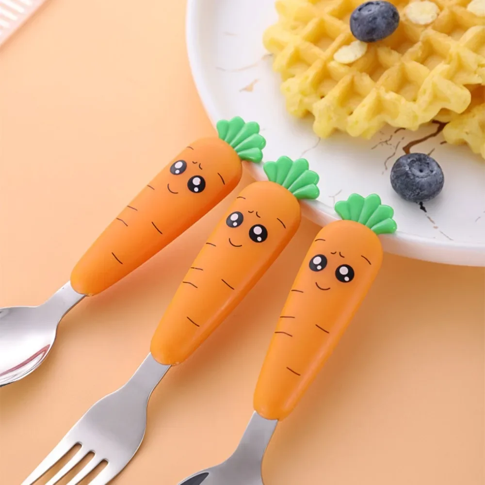 Baby Feeding Utensils Cartoon Carrot Fork Spoon Children Cutlery Set Children's Eating Cutlery Kitchen Gadgets Fork Teaspoon Box