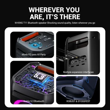 W-KING T11 100W RMS Bluetooth Speakers, IPX6 Waterproof, BT 5.3 Portable Party Boombox Wireless Deep Bass/115dB Loud Massive Sound 6