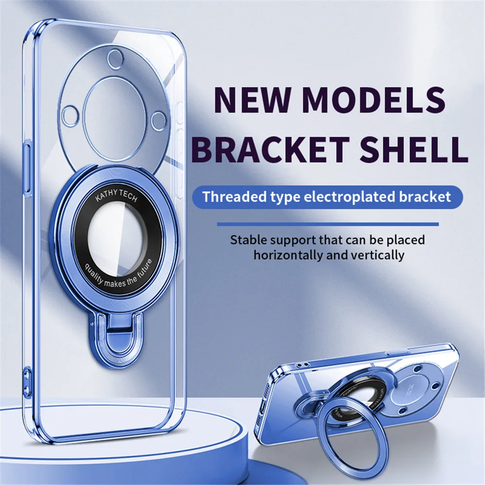 Luxury Transparent Plating Magnetic Stand Case with Silicone Finish