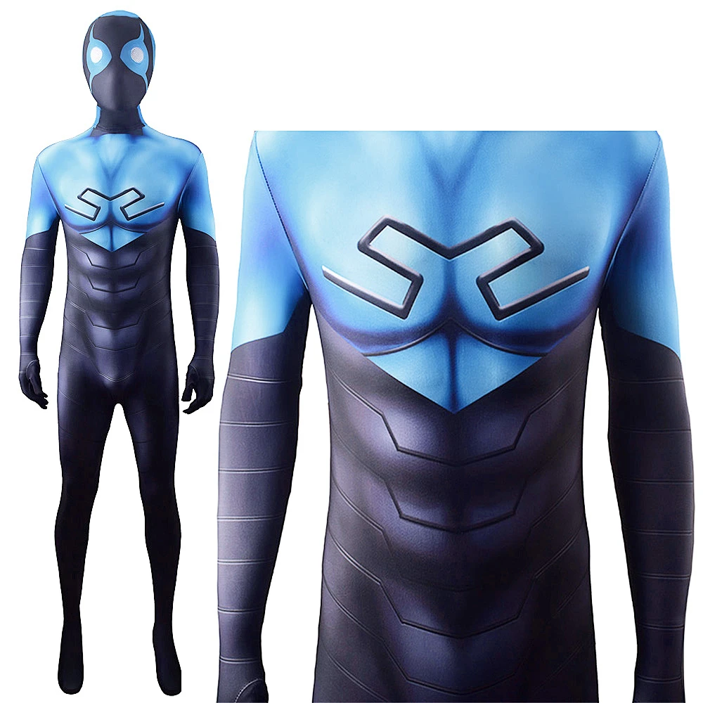 Mystery Men Comics: Blue Beetle | Bodysuit Cosplay Costume 27 Blue Spandex Zentai Bodysuit Cosplay Costume for Adults and Kids