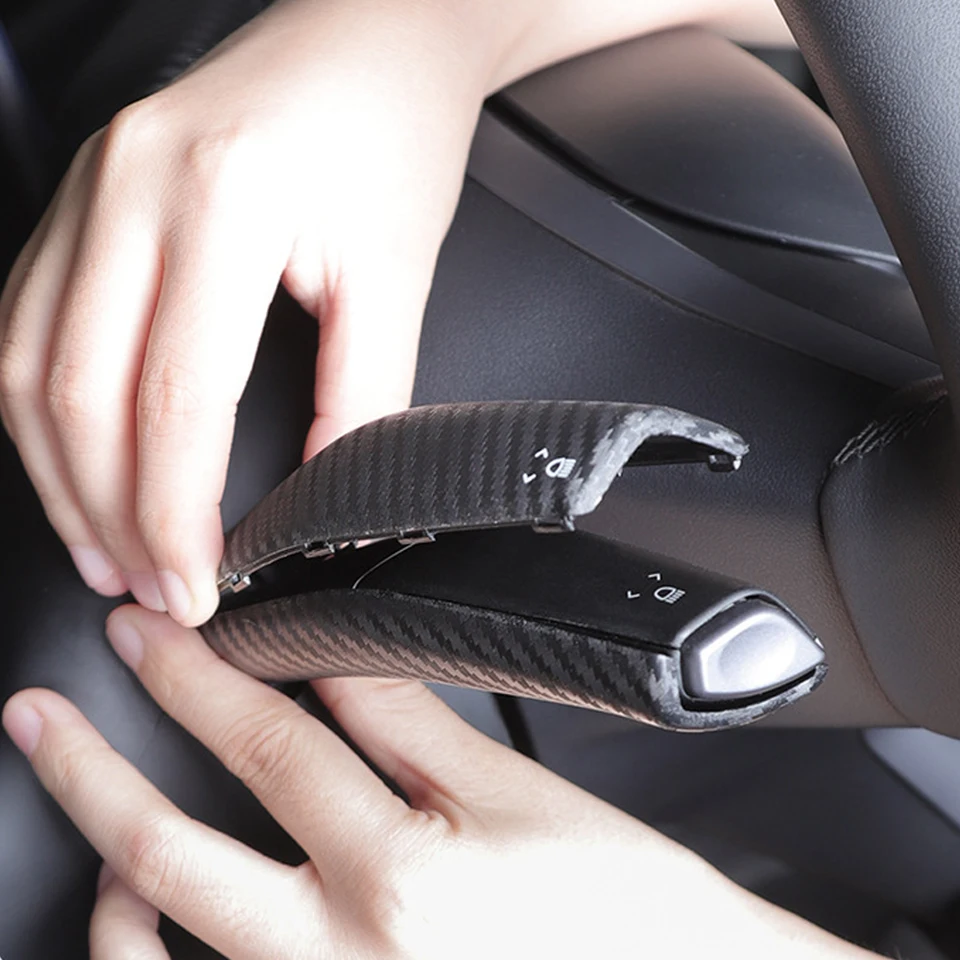 BJSIA 2PCS Steering Lever Cover Compatible With Tesla Model 3 Model Y, Gear Shift Cover Carbon Fiber Pattern Gear Lever Cover For Car Knob Protection Cover (Matte Black - View #9