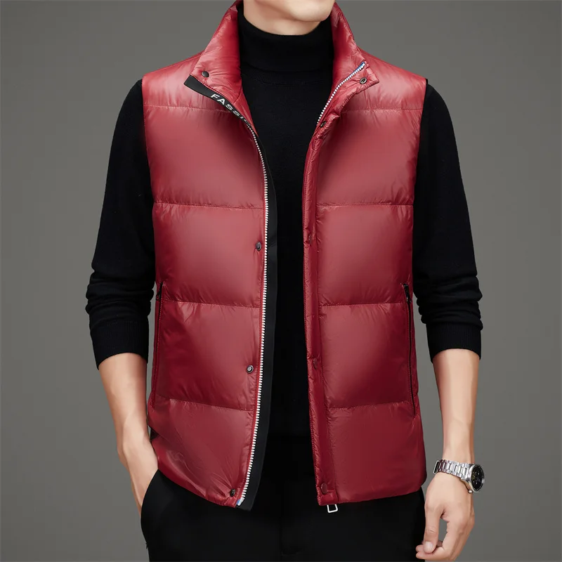 Real 90% White Duck Down Coat Vest Mens Winter Classic Fashion Solid Warm Sleeveless Jacket Thermal Zipper Cardigan Vest