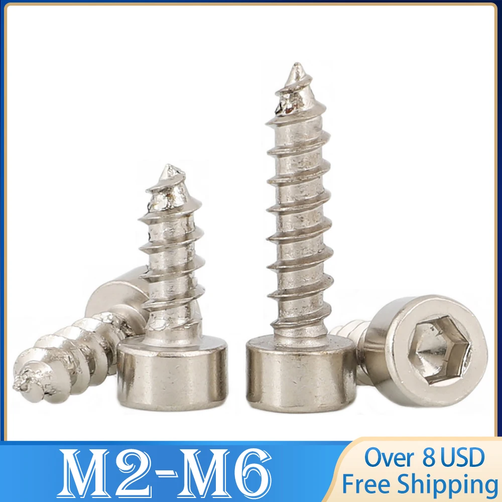 

100pcs Hex Hexagon Socket Cap Head Self Tapping Screw Grade 8.8 Nickel Plated Carbon Steel Allen Head M2 M2.6 M3 M4 M5 M6