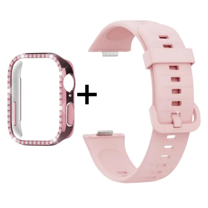 Elegant Silicone Strap with Sparkling Diamond Case - Fashion Sports Bracelet & Protective Cover